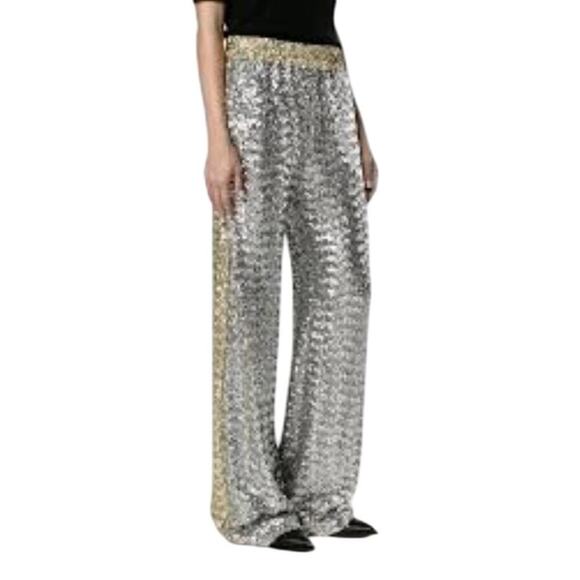 Faith Connexion Sequin Pants M Gold Silver Sparkle Burning Man Look Vintage - Picture 1 of 5